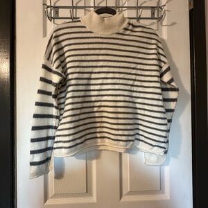 Madewell Black and Cream Striped Turtleneck Sweater
